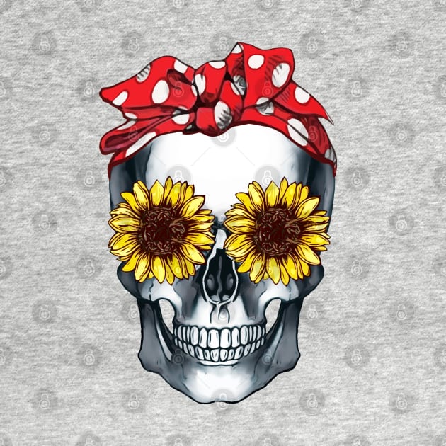 Cool skull red bandana and sunflowers skull mask face by Collagedream